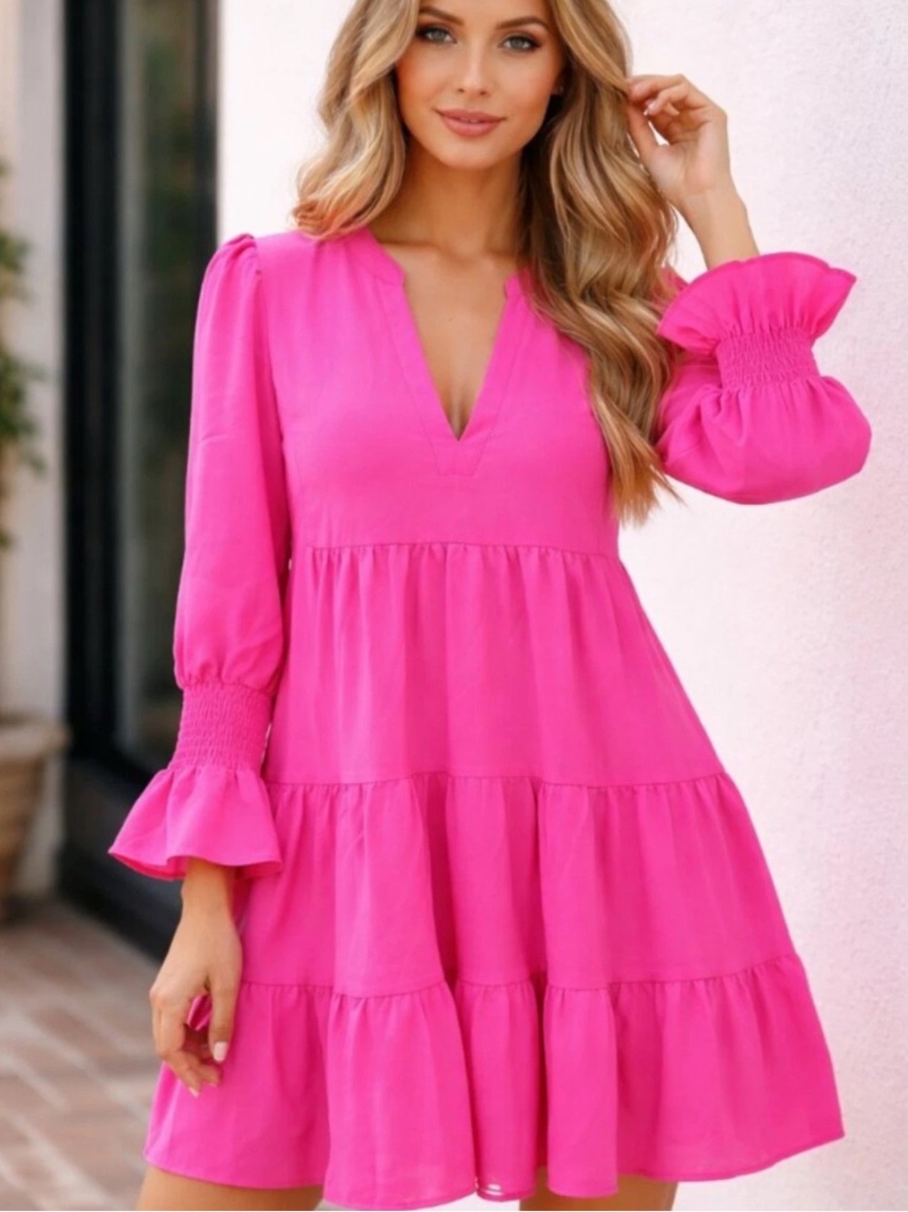 Tuckernuck Pomander Place Kenzo Dress Electric Pink Medium Mini Tiered Smocked